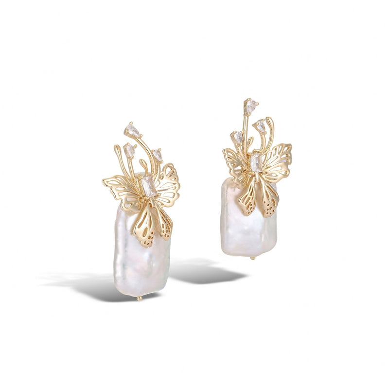 Estelle 14K Gold Butterfly Baroque Pearl Stud Earrings