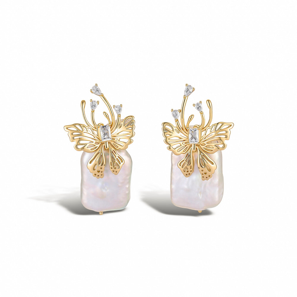 Estelle 14K Gold Butterfly Baroque Pearl Stud Earrings