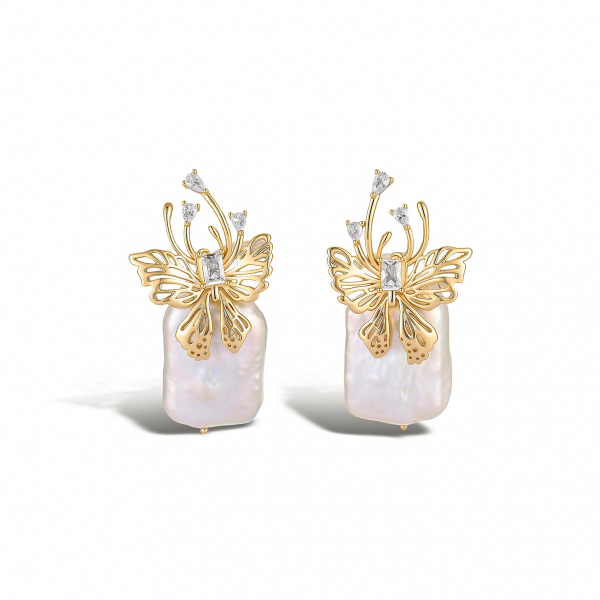 Estelle 14K Gold Butterfly Baroque Pearl Stud Earrings