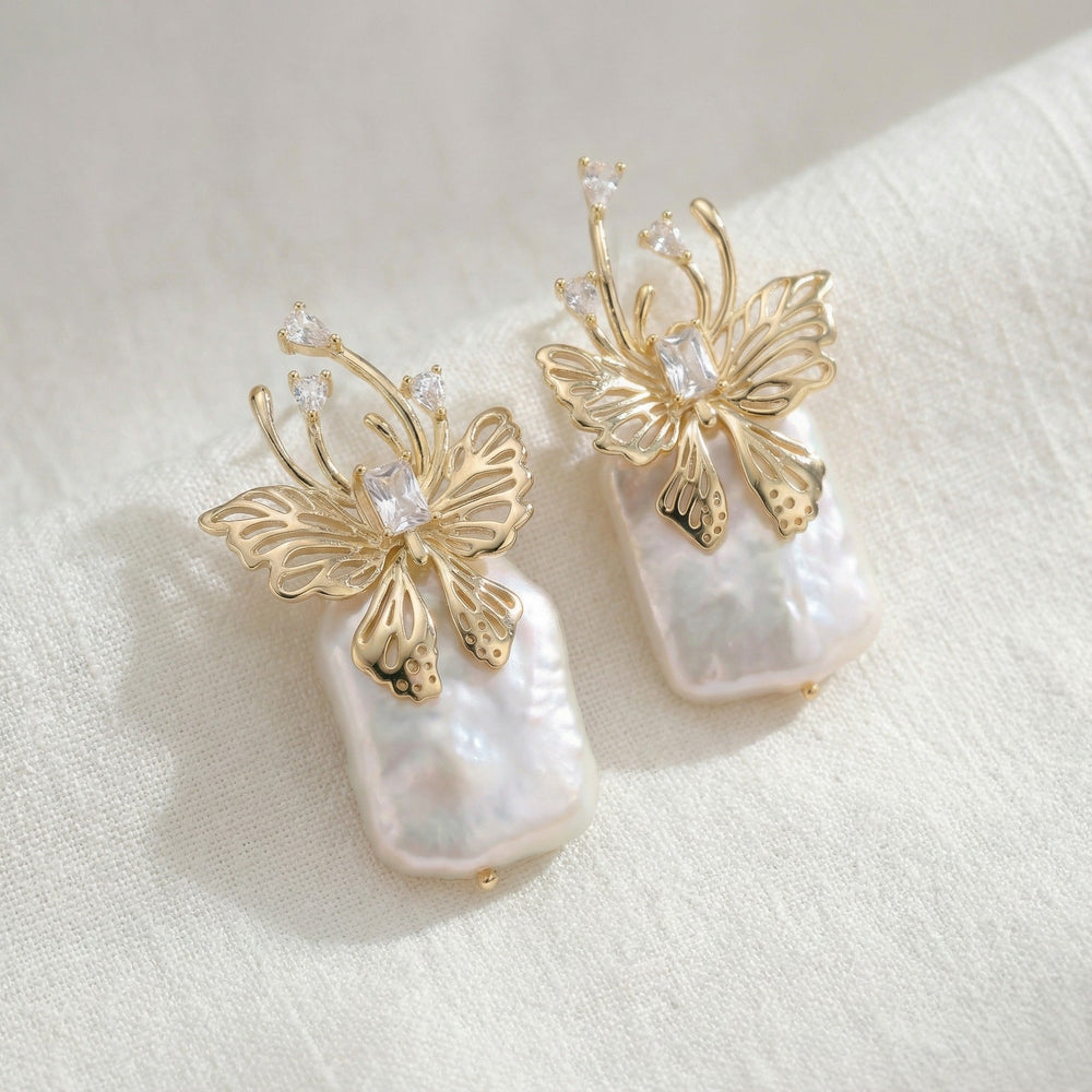 Estelle 14K Gold Butterfly Baroque Pearl Stud Earrings