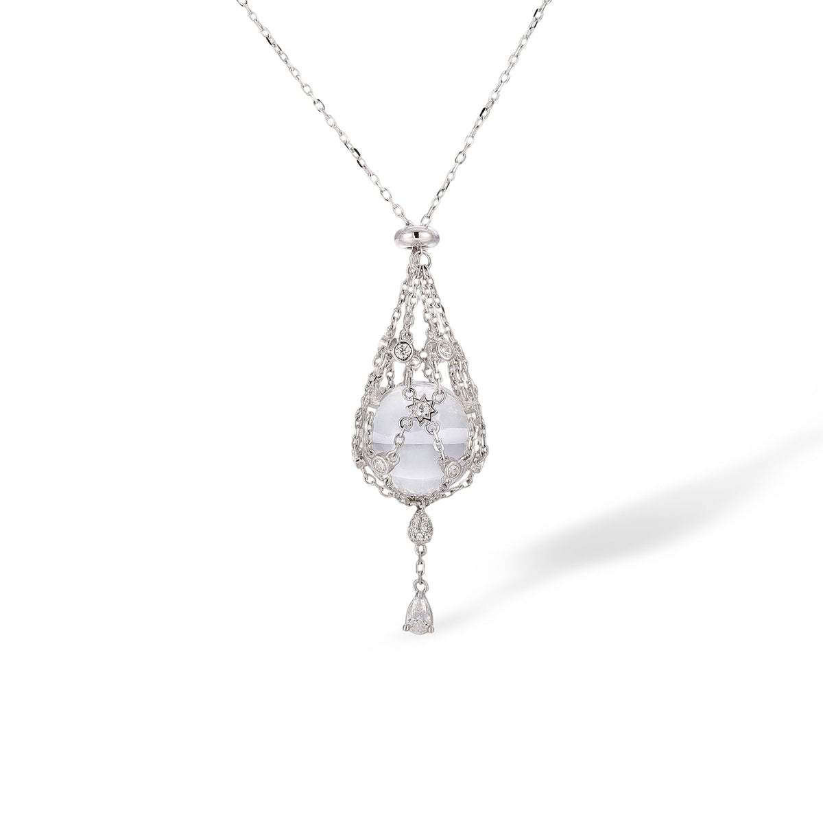Frehild White Round Crystal Necklace
