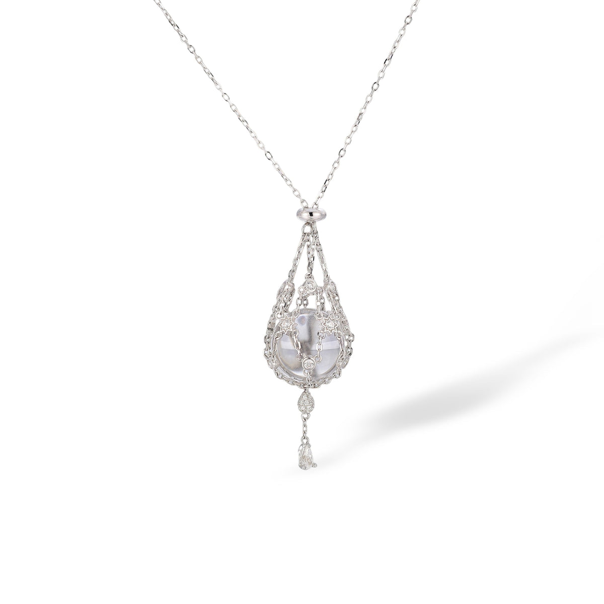 Frehild White Round Crystal Necklace