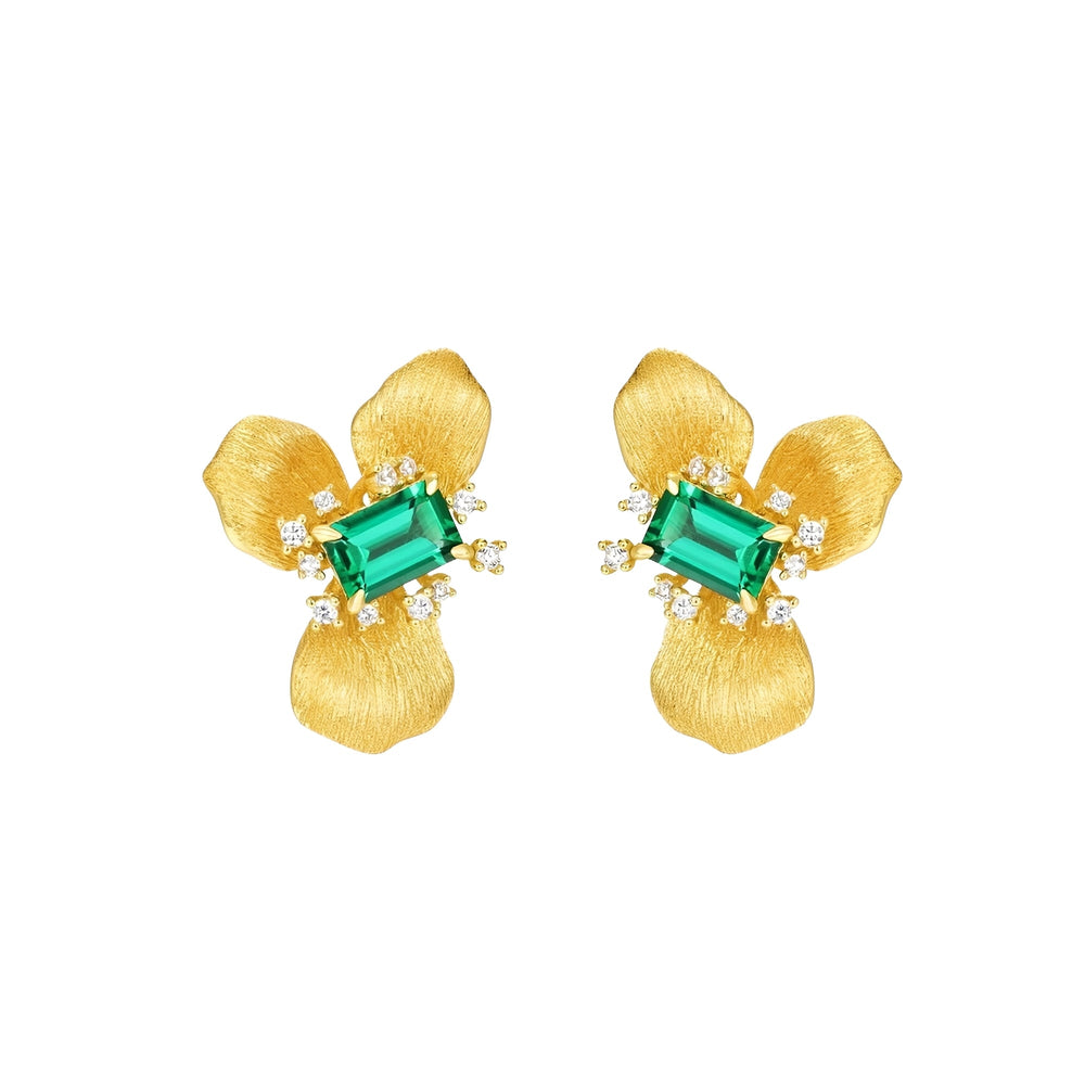Geralde Green Floral Stud Earrings
