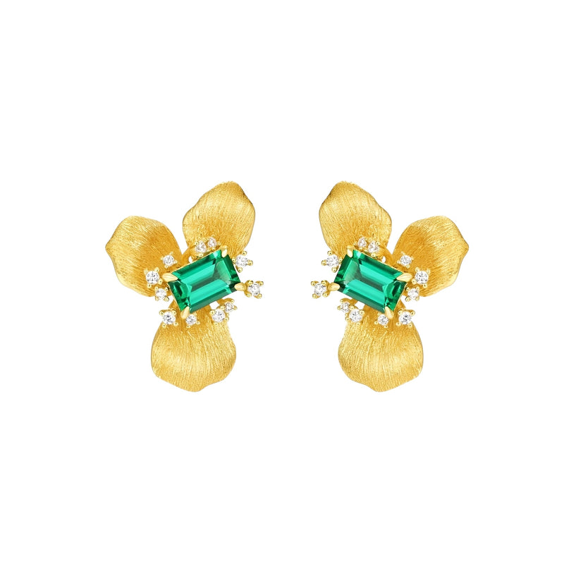 Geralde Green Floral Stud Earrings