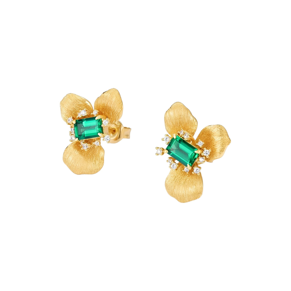 Geralde Green Floral Stud Earrings