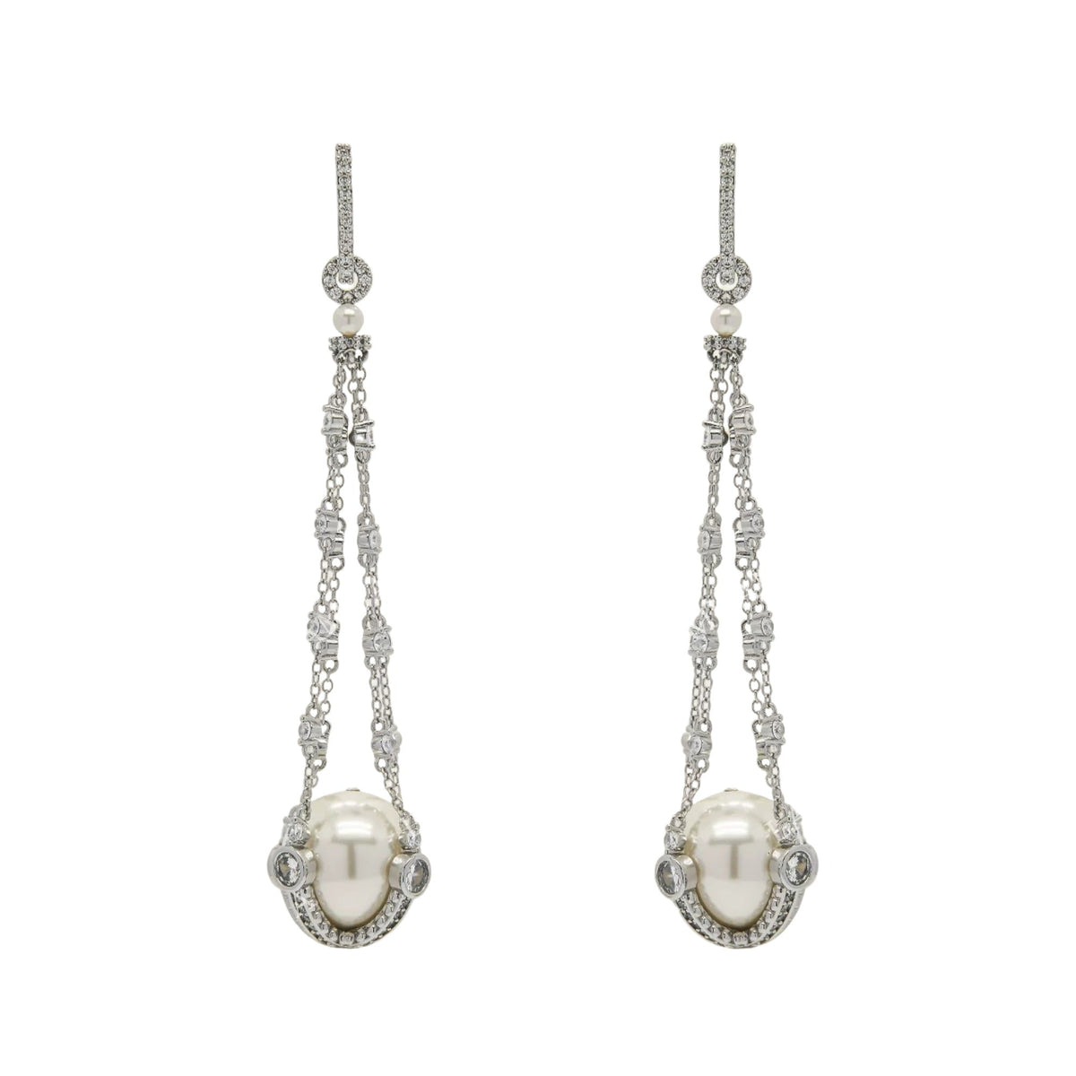 Godrunia White Pearl Cage Drop Earrings