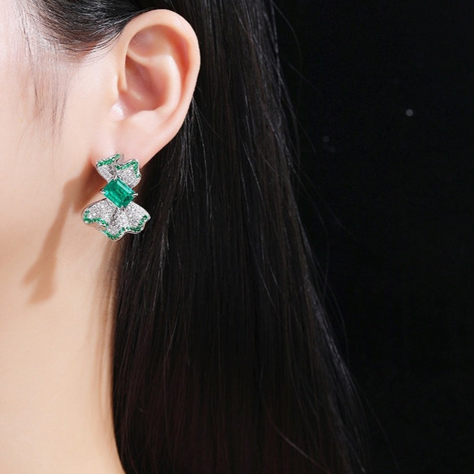 Gracianne Emerald Green Ribbon Stud Earrings