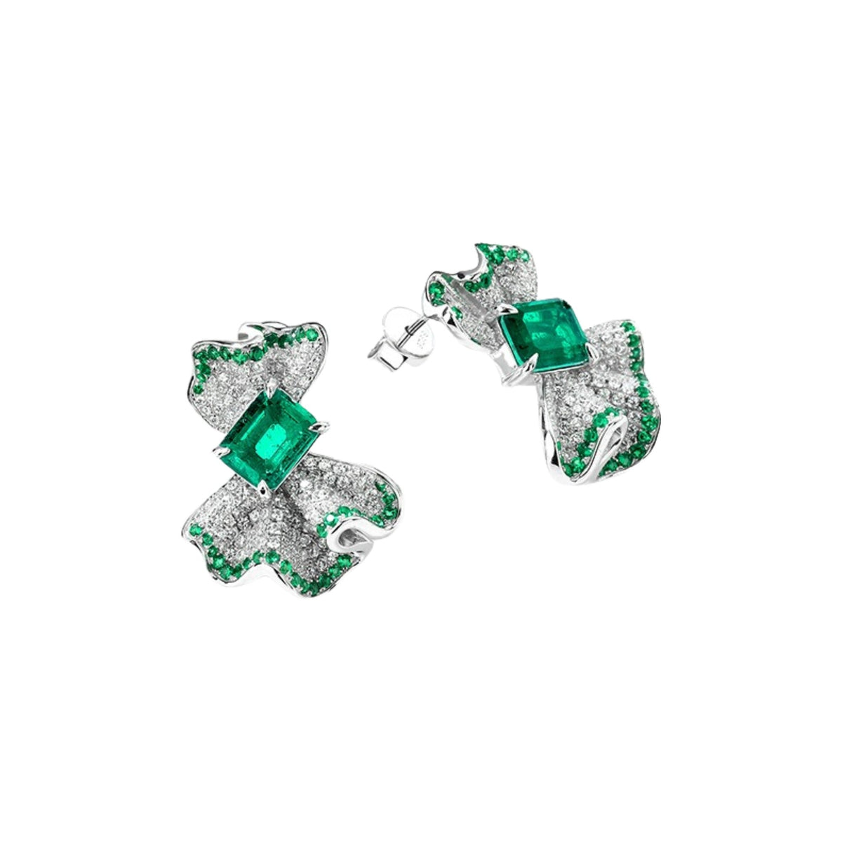 Gracianne Emerald Green Ribbon Stud Earrings