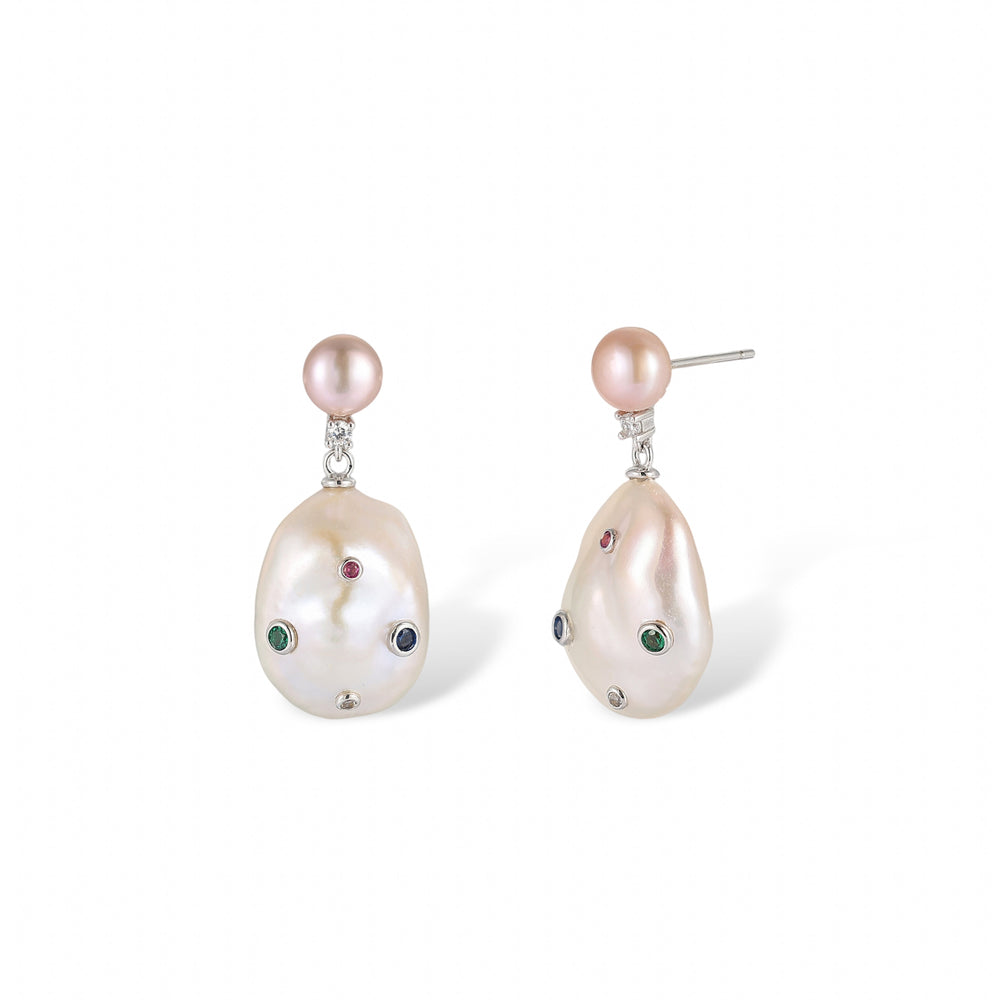 Gravé Finement Baroque Pearl Pink Earrings