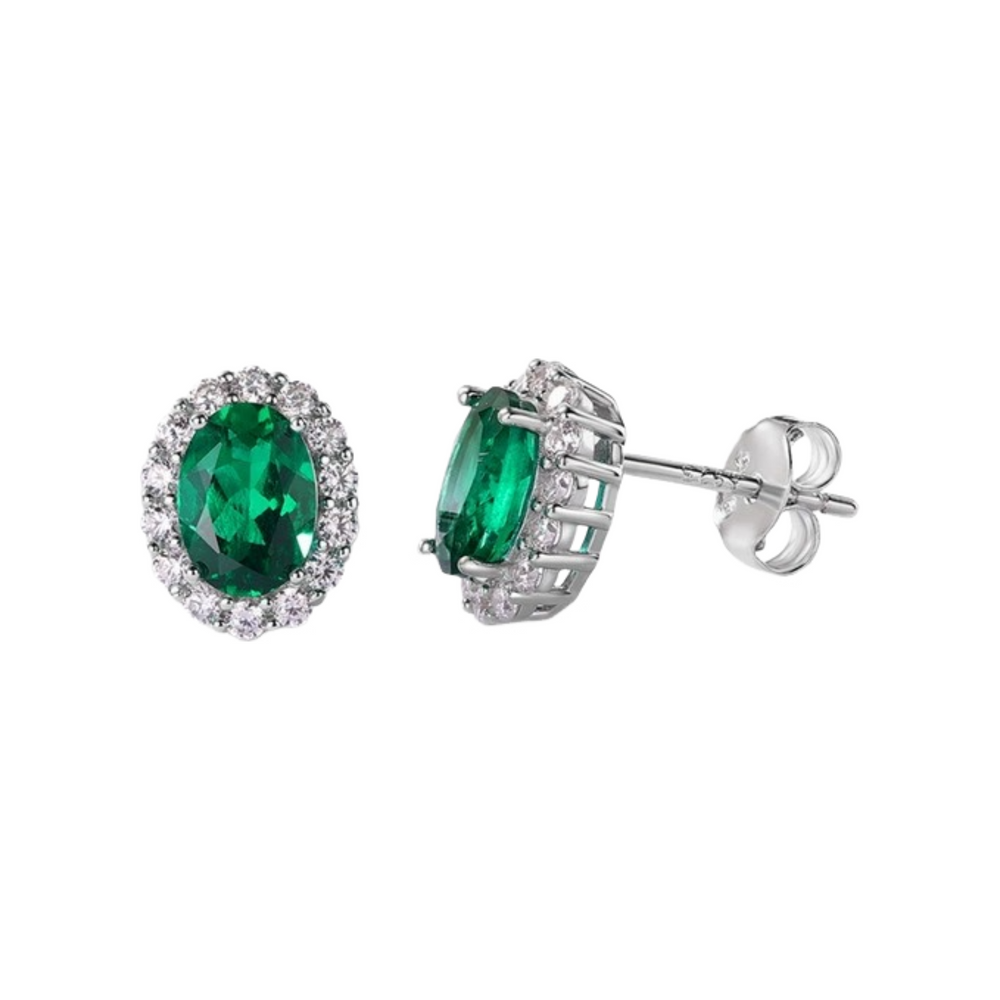 Guislaine Emerald Green Oval Stud Earrings