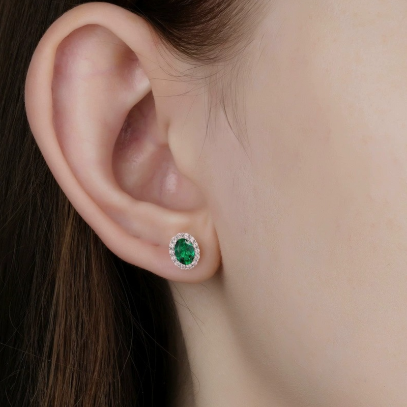 Guislaine Emerald Green Oval Stud Earrings