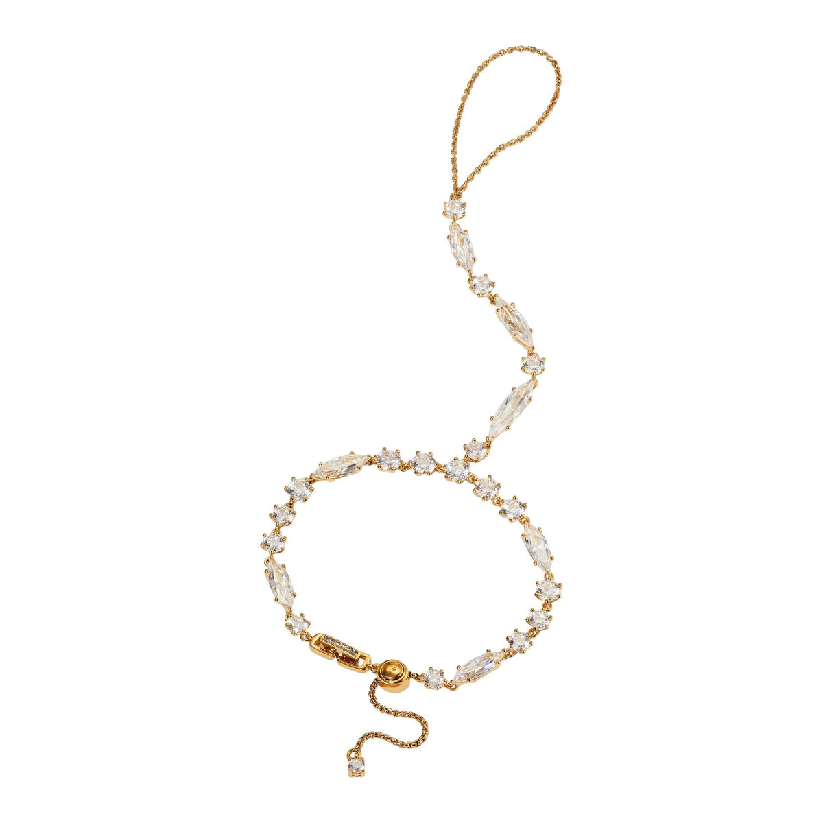 Hanneli 14K Gold Round Marquise Hand Chain Bracelet