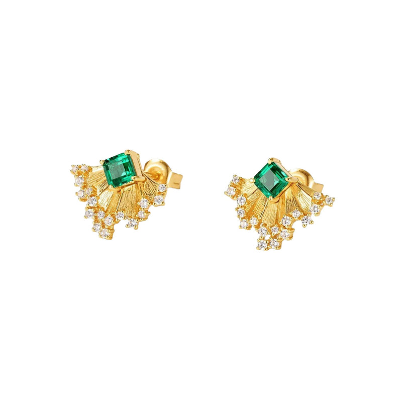 Hannelore Green Fan Stud Earrings