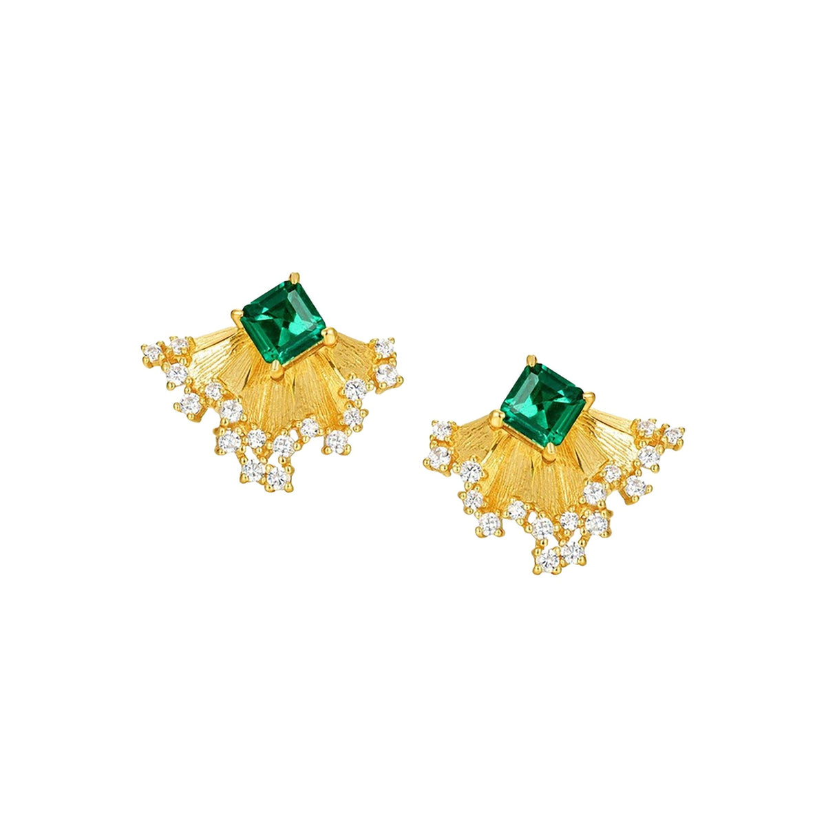Hannelore Green Fan Stud Earrings