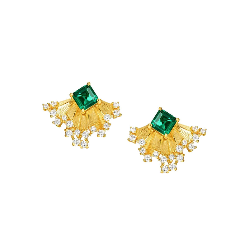 Hannelore Green Fan Stud Earrings