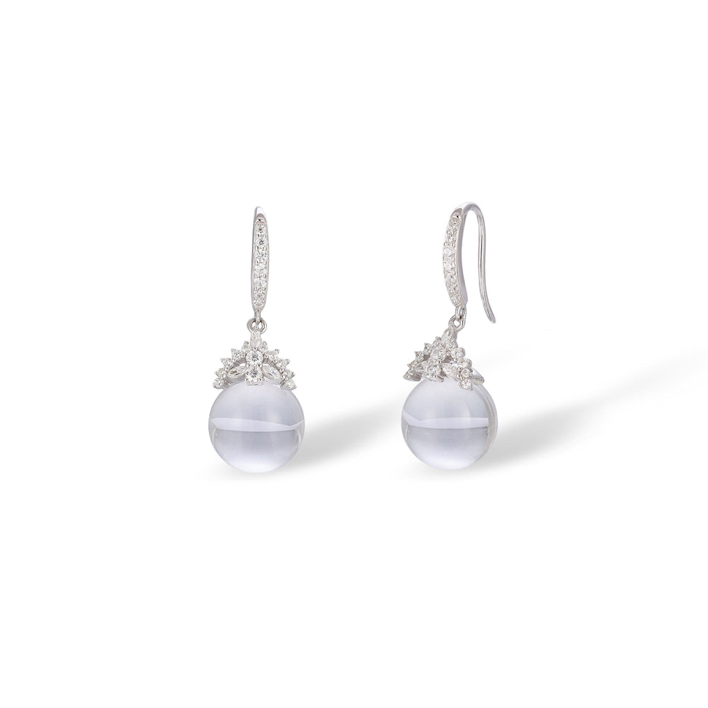 Heilrun White Crown Round Crystal Earrings