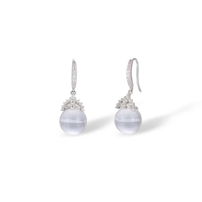 Heilrun White Crown Round Crystal Earrings