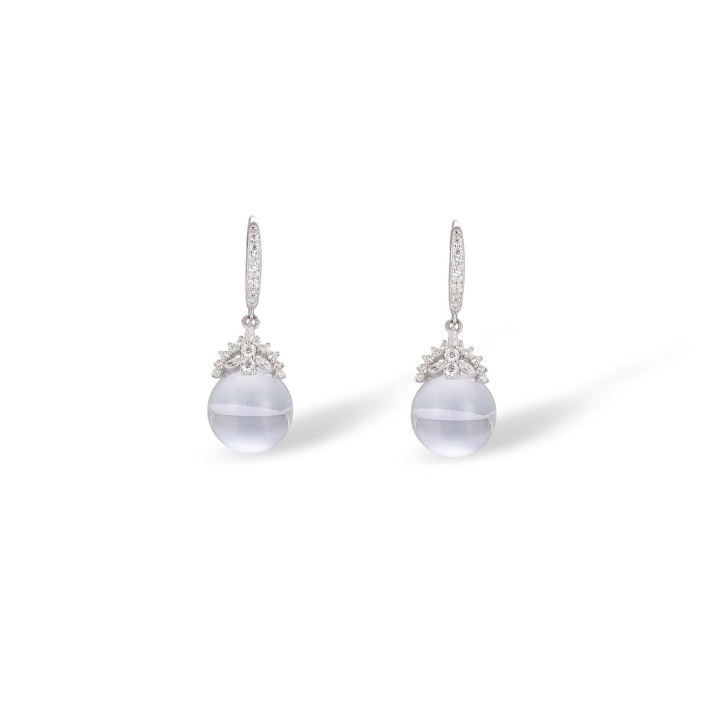 Heilrun White Crown Round Crystal Earrings