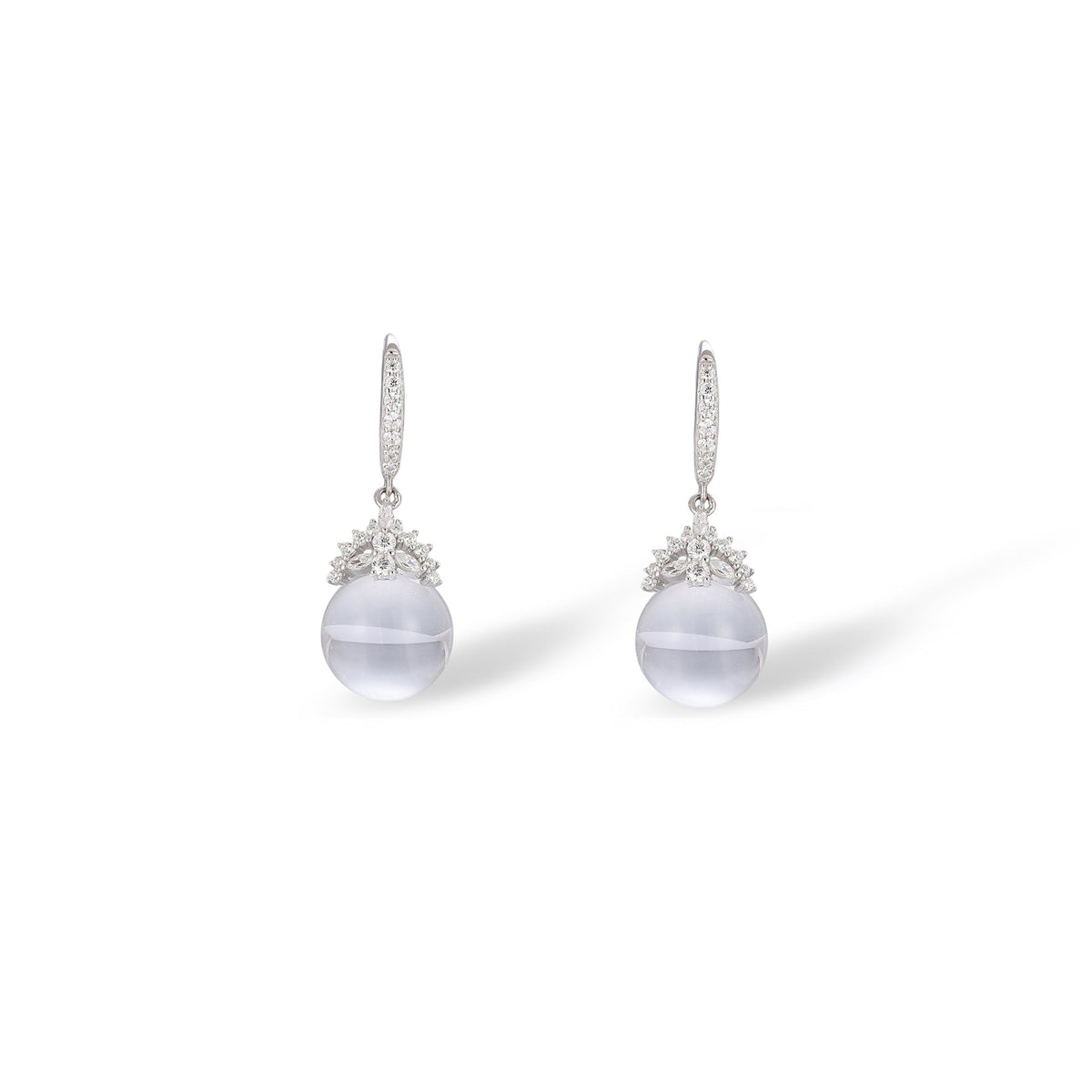 Heilrun White Crown Round Crystal Earrings
