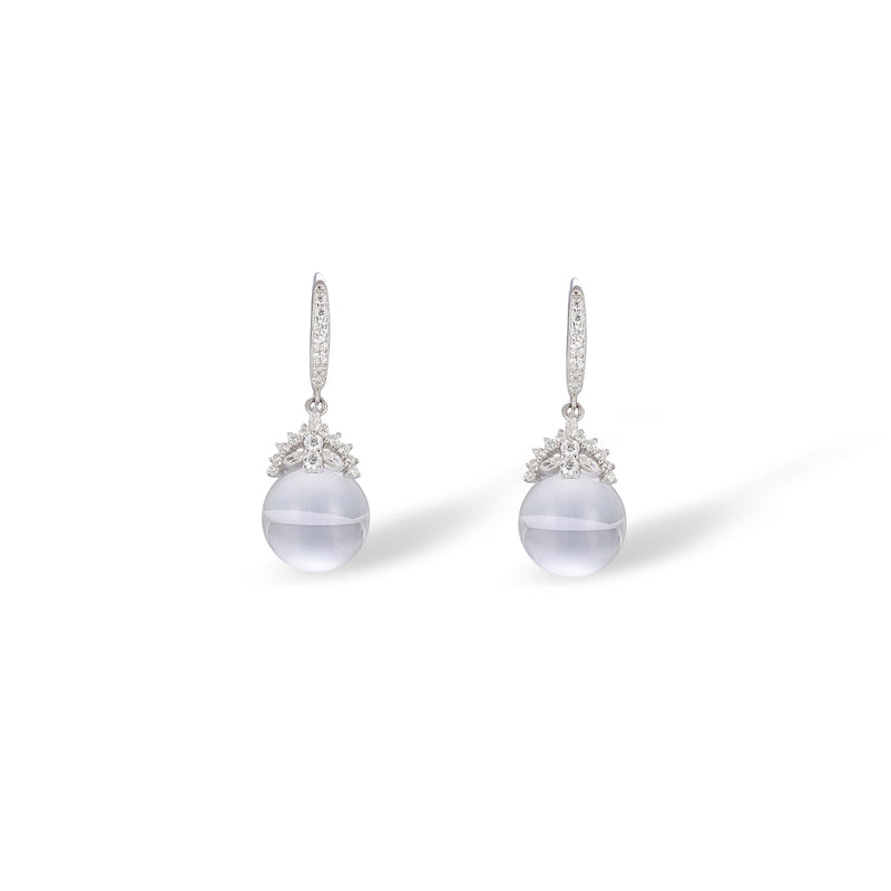Heilrun White Crown Round Crystal Earrings