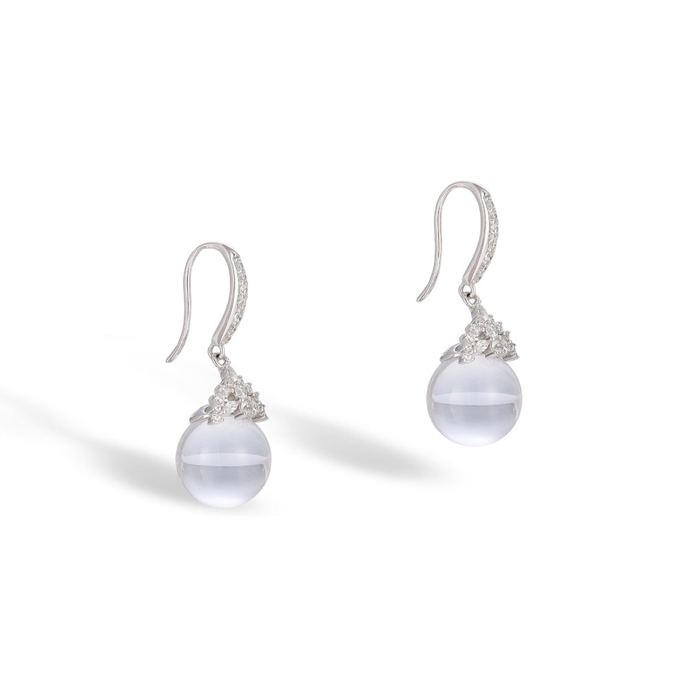 Heilrun White Crown Round Crystal Earrings