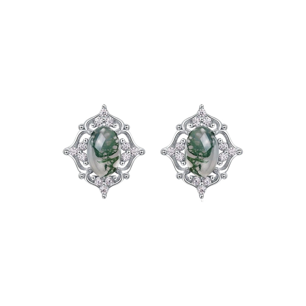 Héloria Green Moss Oval Earrings