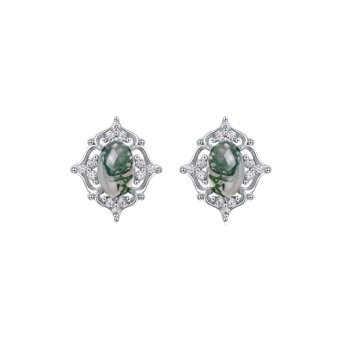 Héloria Green Moss Oval Earrings