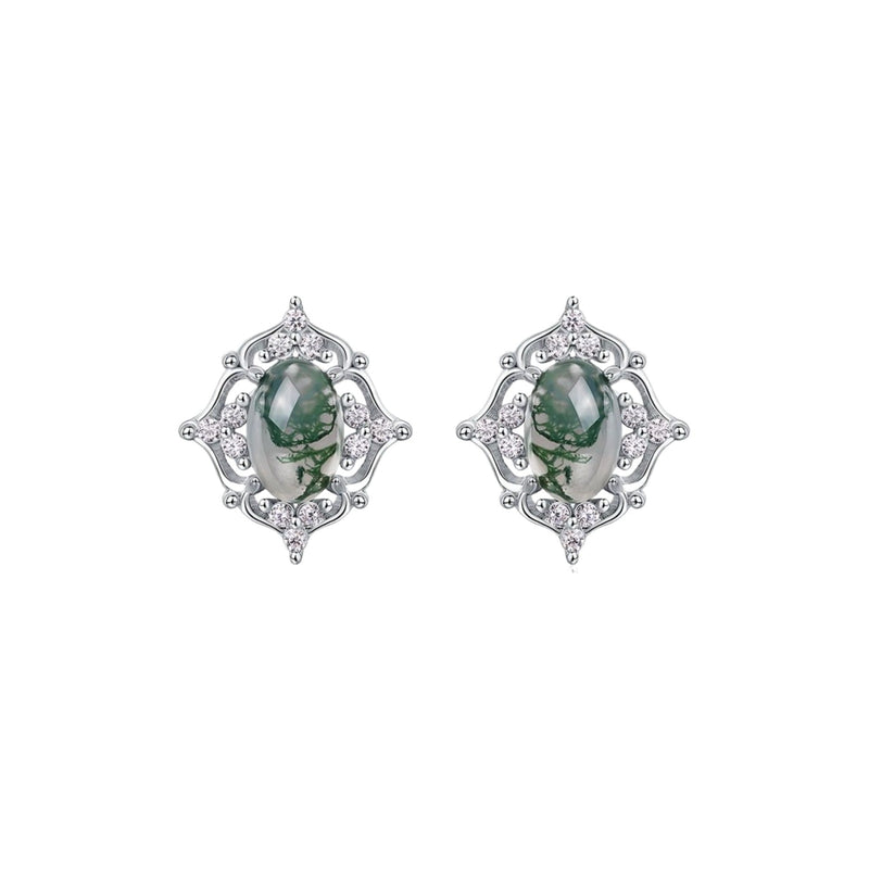 Héloria Green Moss Oval Earrings
