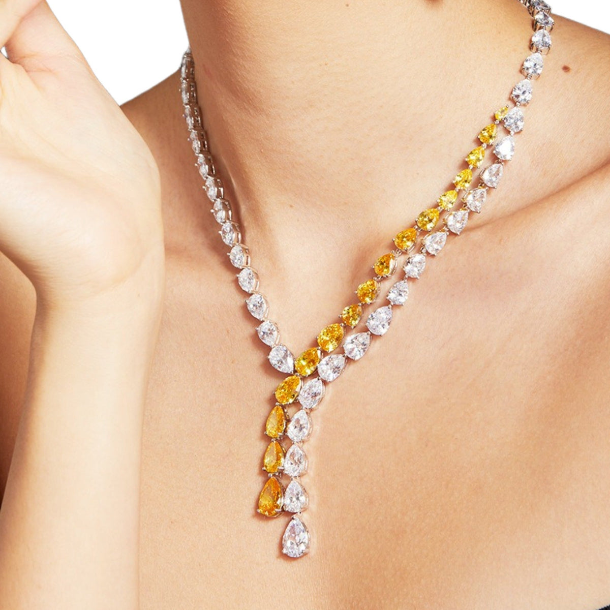 Henrietta Yellow Y Shape Teardrop Necklace