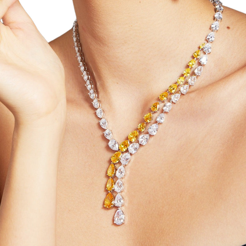 Henrietta Yellow Y Shape Teardrop Necklace