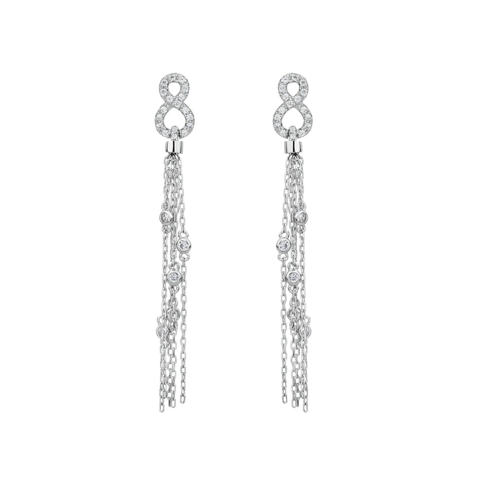 Hermine White Infinity Tassel Earrings