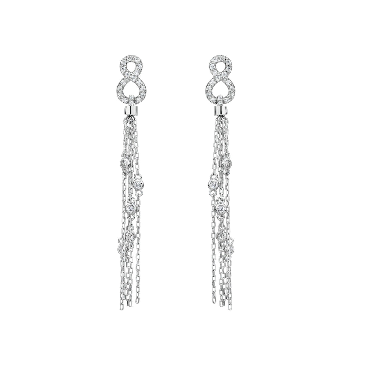 Hermine White Infinity Tassel Earrings