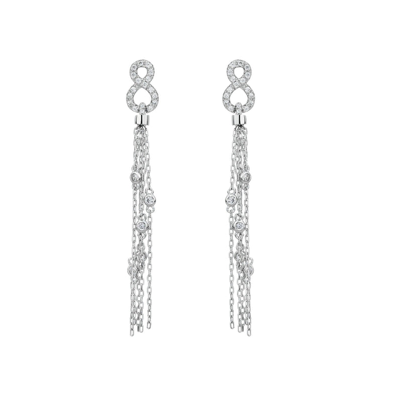 Hermine White Infinity Tassel Earrings
