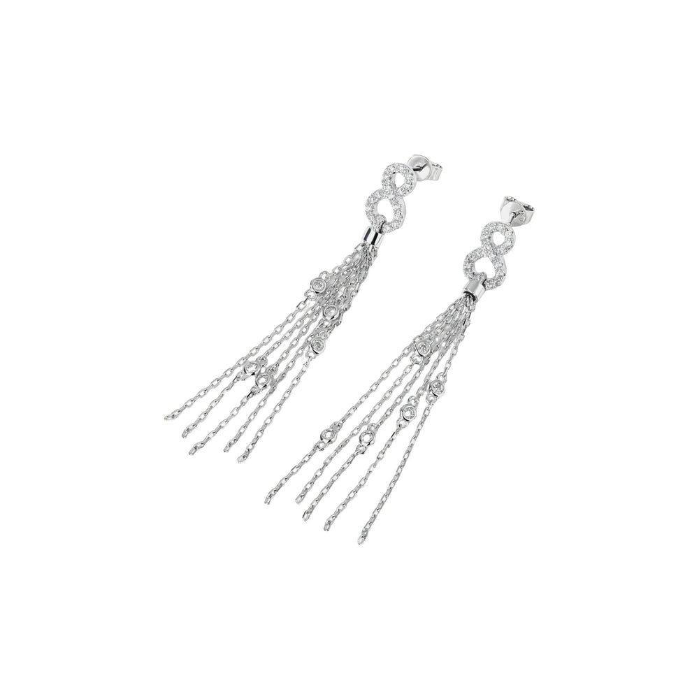 Hermine White Infinity Tassel Earrings