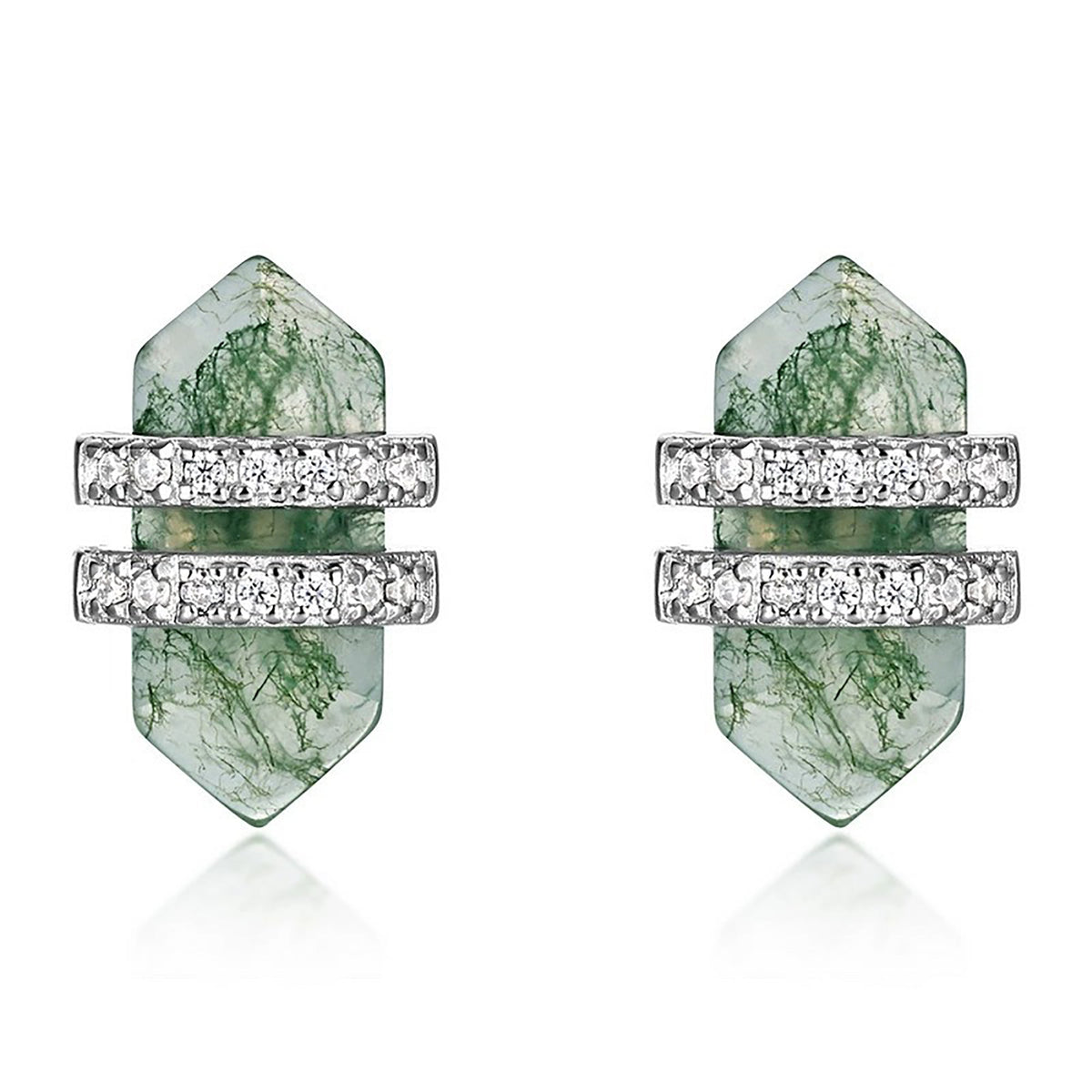 Herminie Green Moss Hexagonal Stud Earrings
