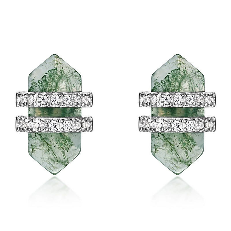 Herminie Green Moss Hexagonal Stud Earrings