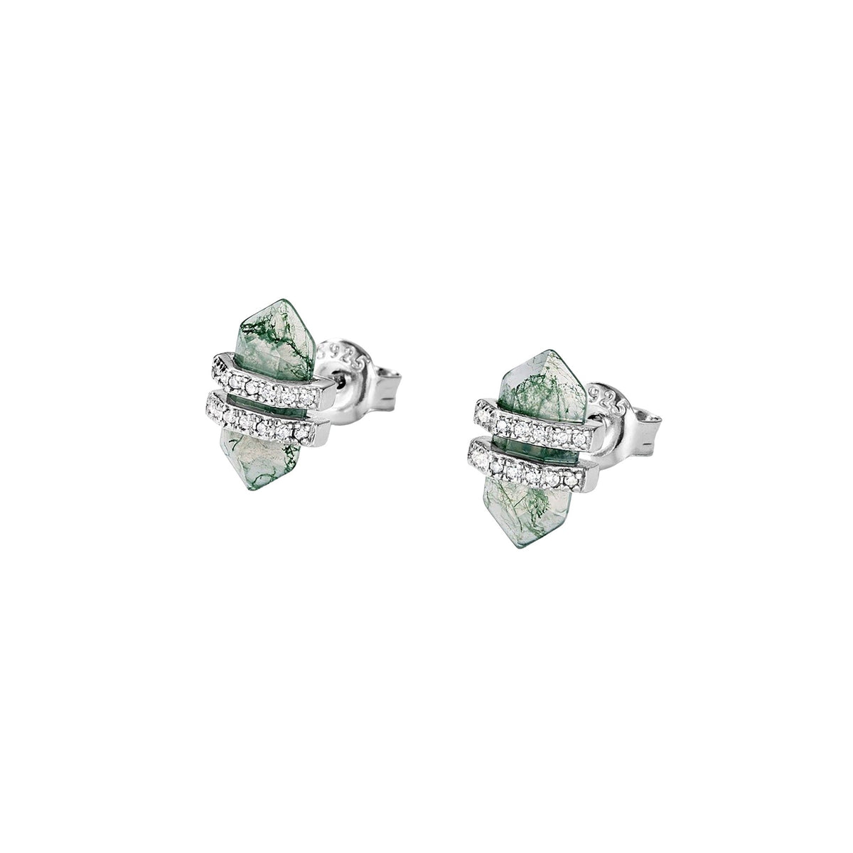 Herminie Green Moss Hexagonal Stud Earrings
