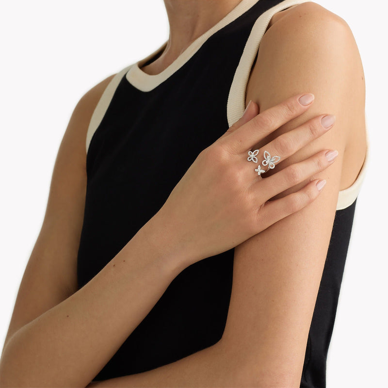 Hilaire White Butterfly Open Ring