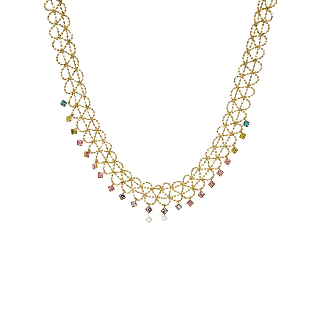 Iolande Multicolor Square Lace Textiles Choker Necklace