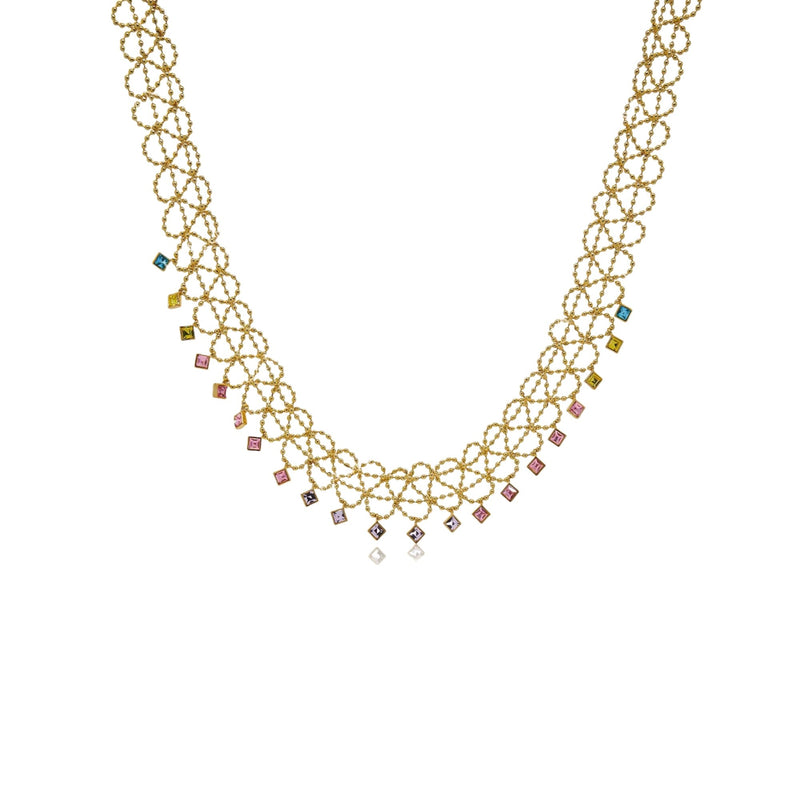 Iolande Multicolor Square Lace Textiles Choker Necklace