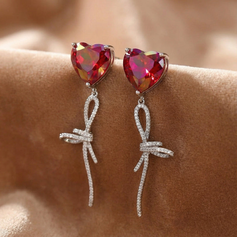 Iridescent Red Heart Earrings