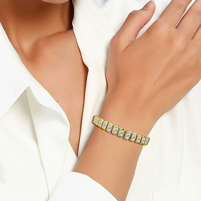 Iris 14K Yellow Gold Rectangular Tennis Bracelet