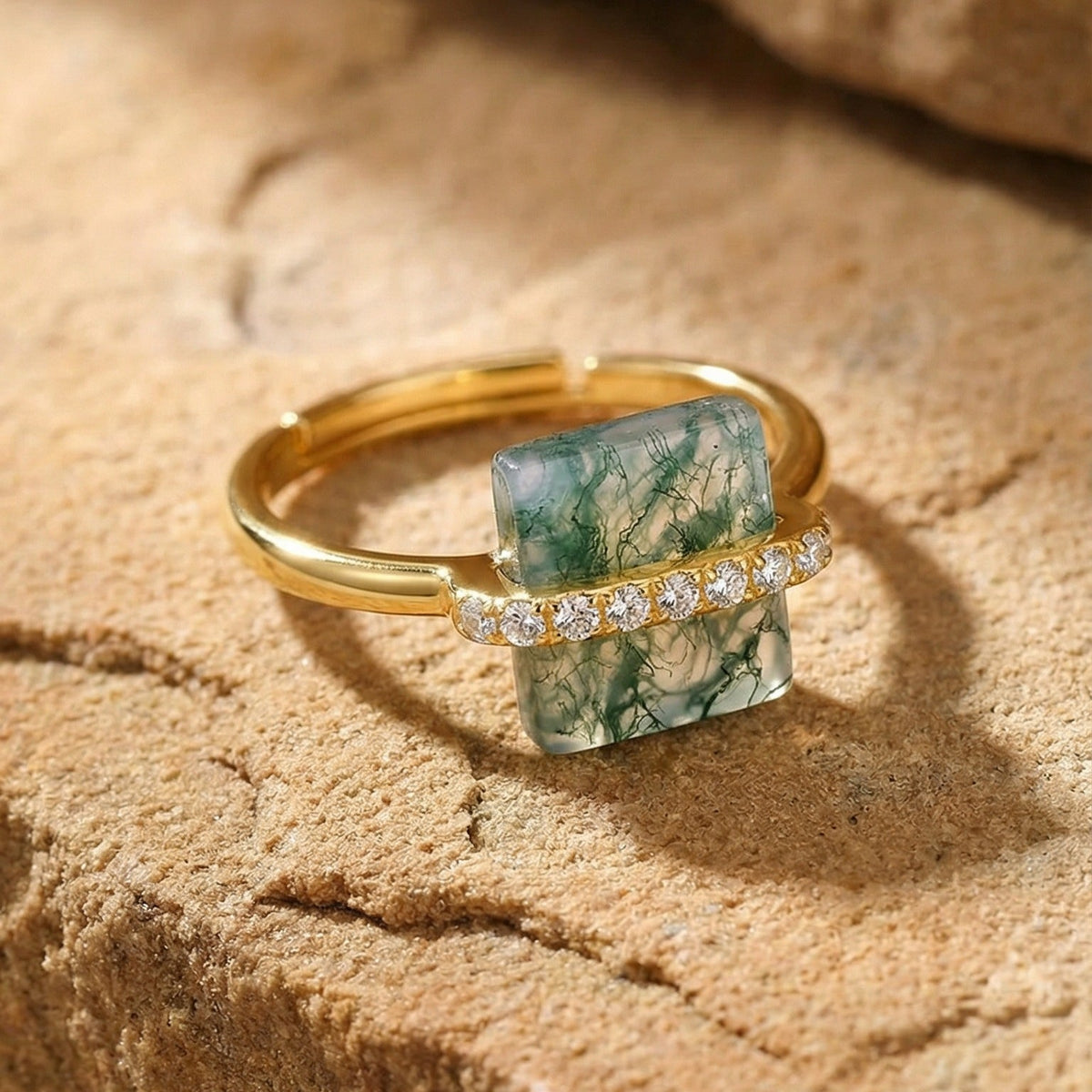 Isalou Green Moss Square Open Ring