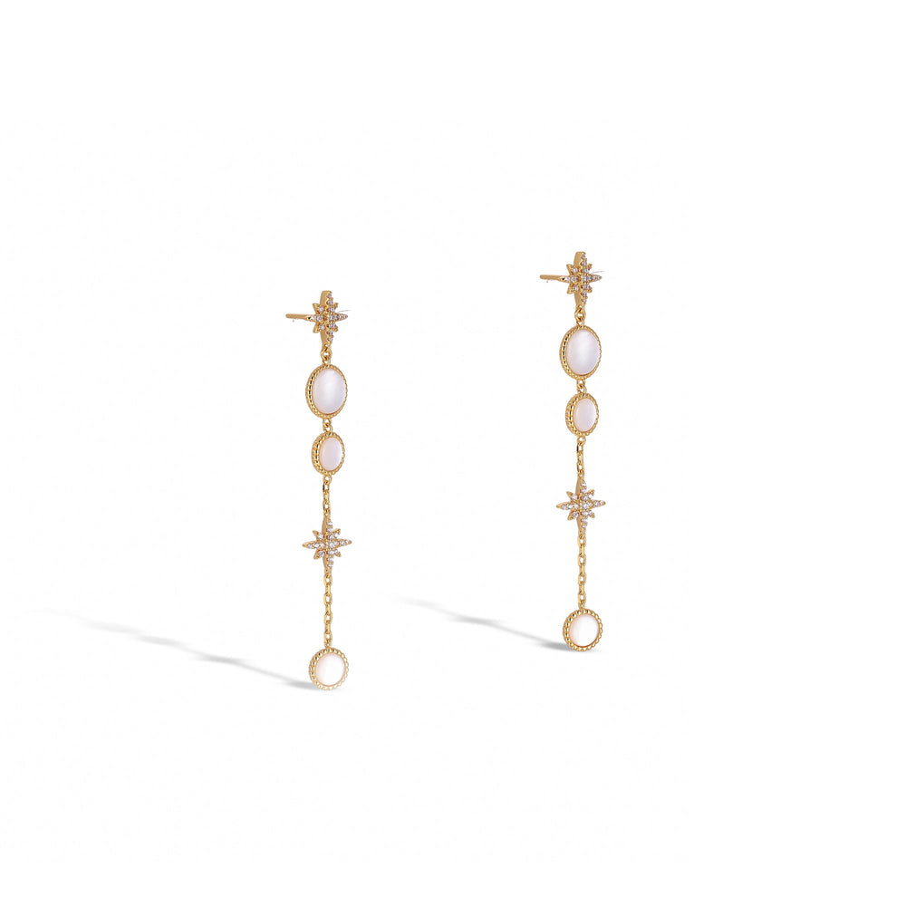 Jacinthe White Shell Starburst Long Earrings
