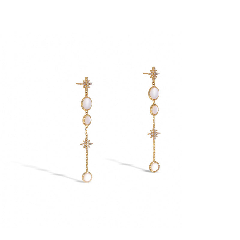 Jacinthe White Shell Starburst Long Earrings