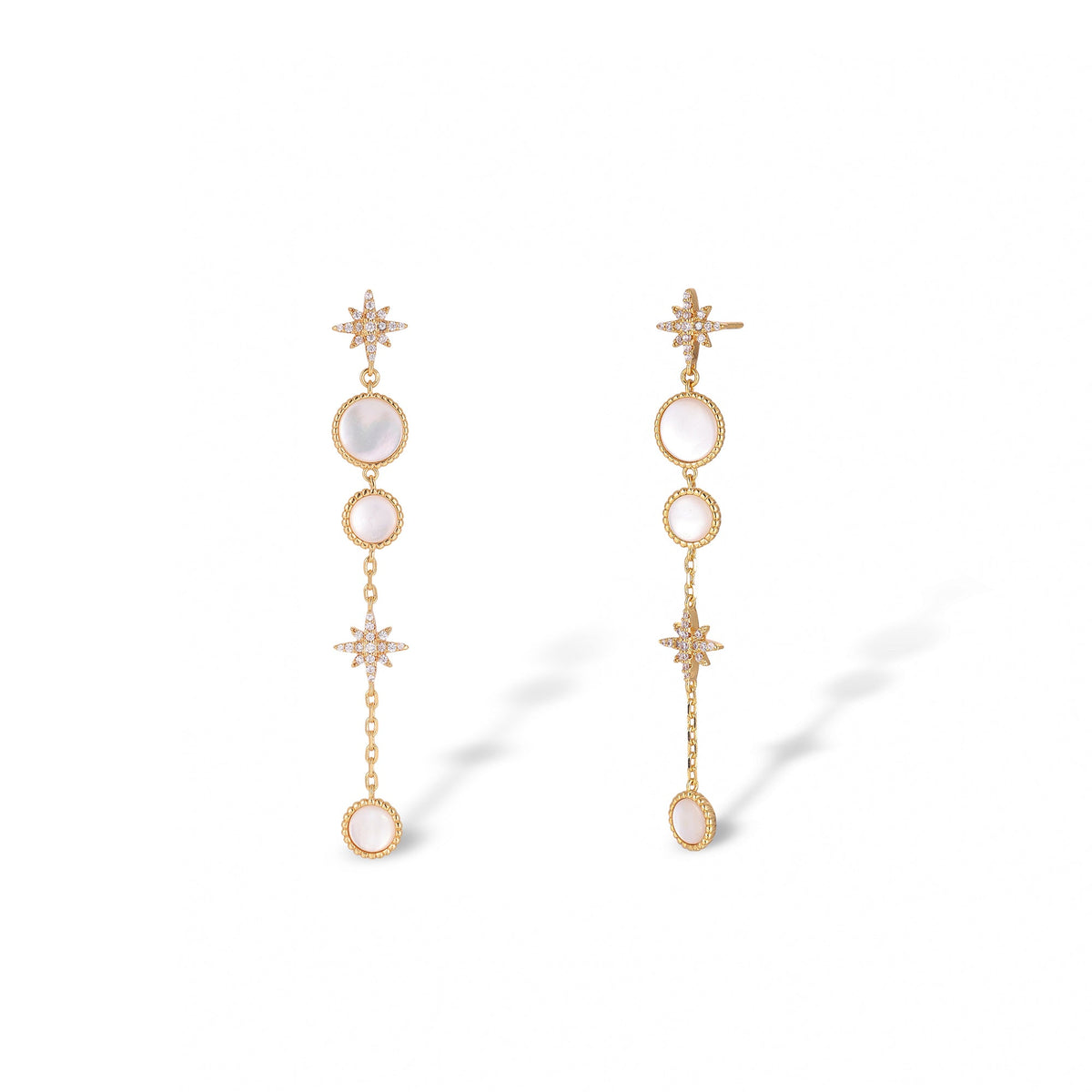 Jacinthe White Shell Starburst Long Earrings