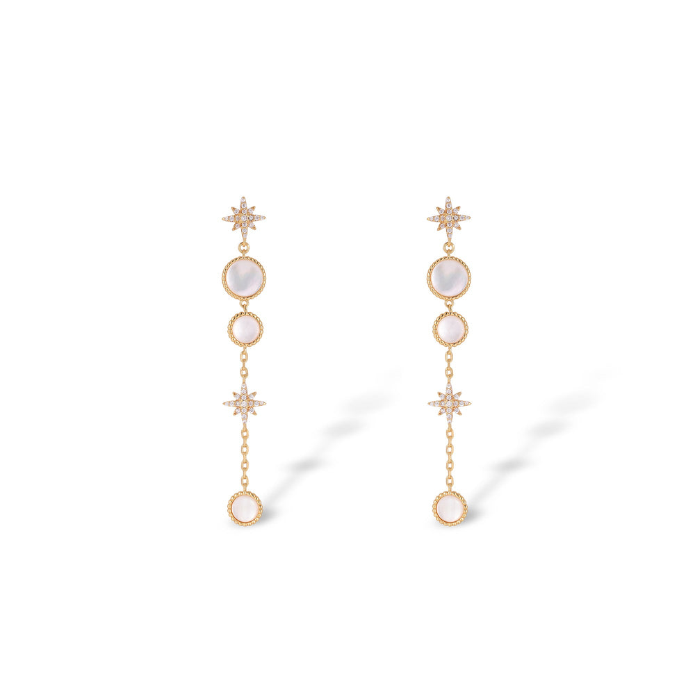 Jacinthe White Shell Starburst Long Earrings