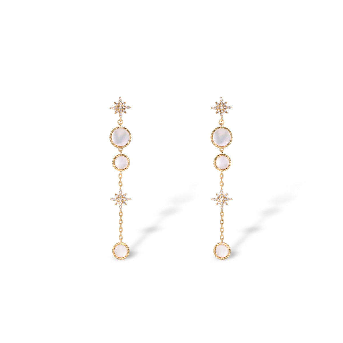 Jacinthe White Shell Starburst Long Earrings