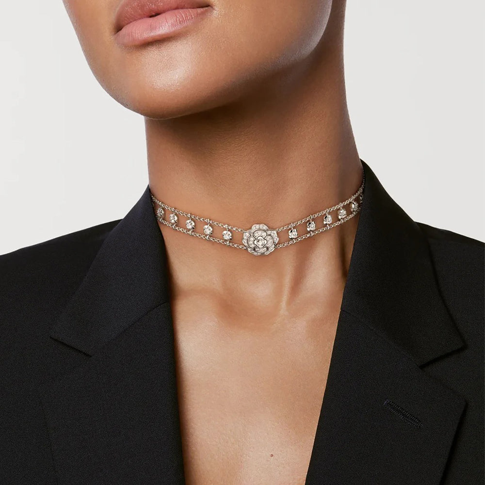 Jasmin White Camellia Floral Chocker Necklace