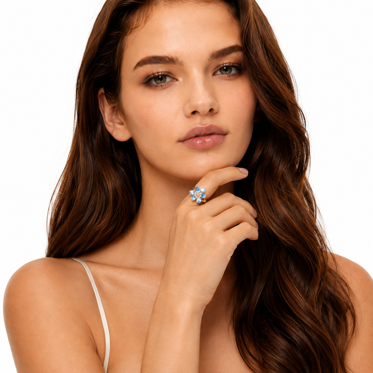 Jetta Blue Floral Open Ring